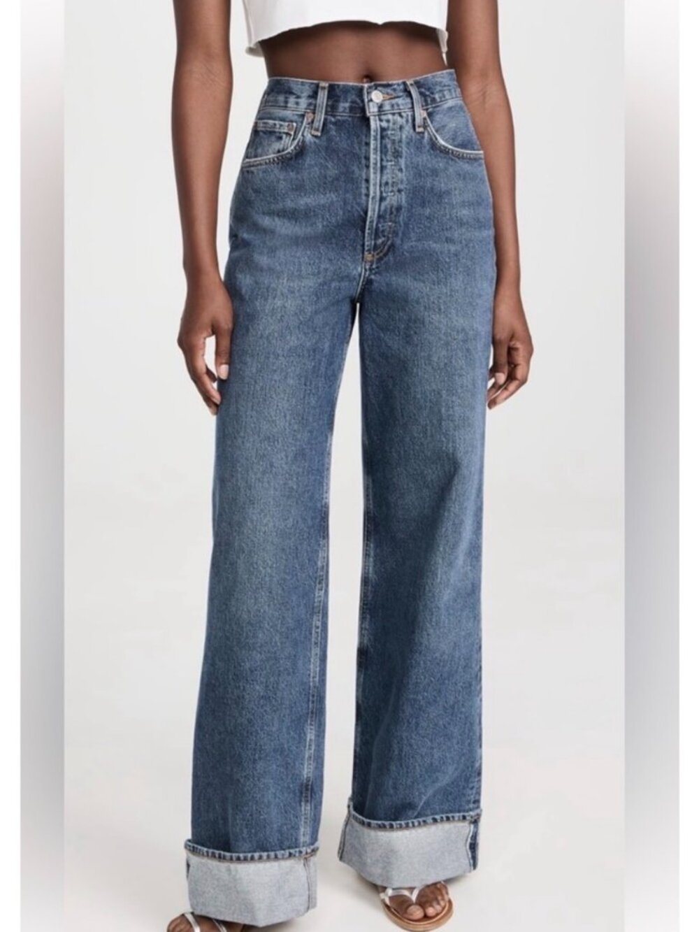 NWT Rails Getty High-Rise Cuffed Wide-Leg medium blue wash Jeans size 27